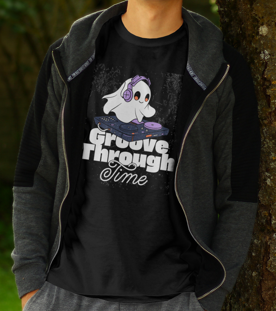 Groove Through Time Ghost DJ On Turntable T-Shirt