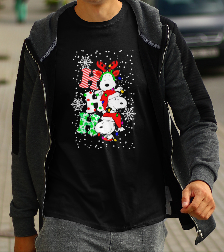 Ho Ho Ho Snoopy Christmas Reindeer Santa Snowflakes T-Shirt