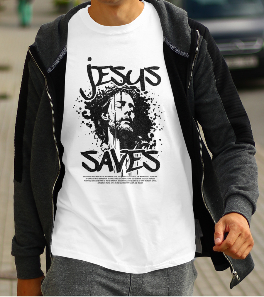 Jesus Saves Portrait With Crown Of Thorns T-Shirt
