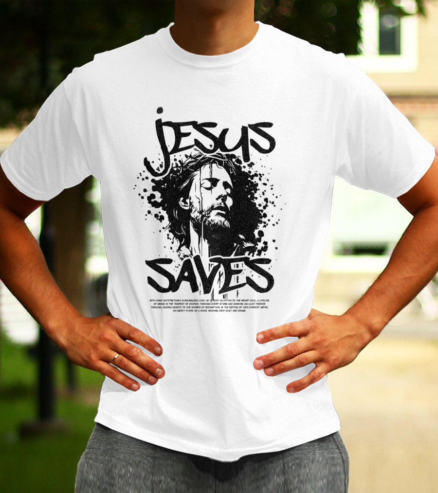 Jesus Saves Portrait With Crown Of Thorns T-Shirt