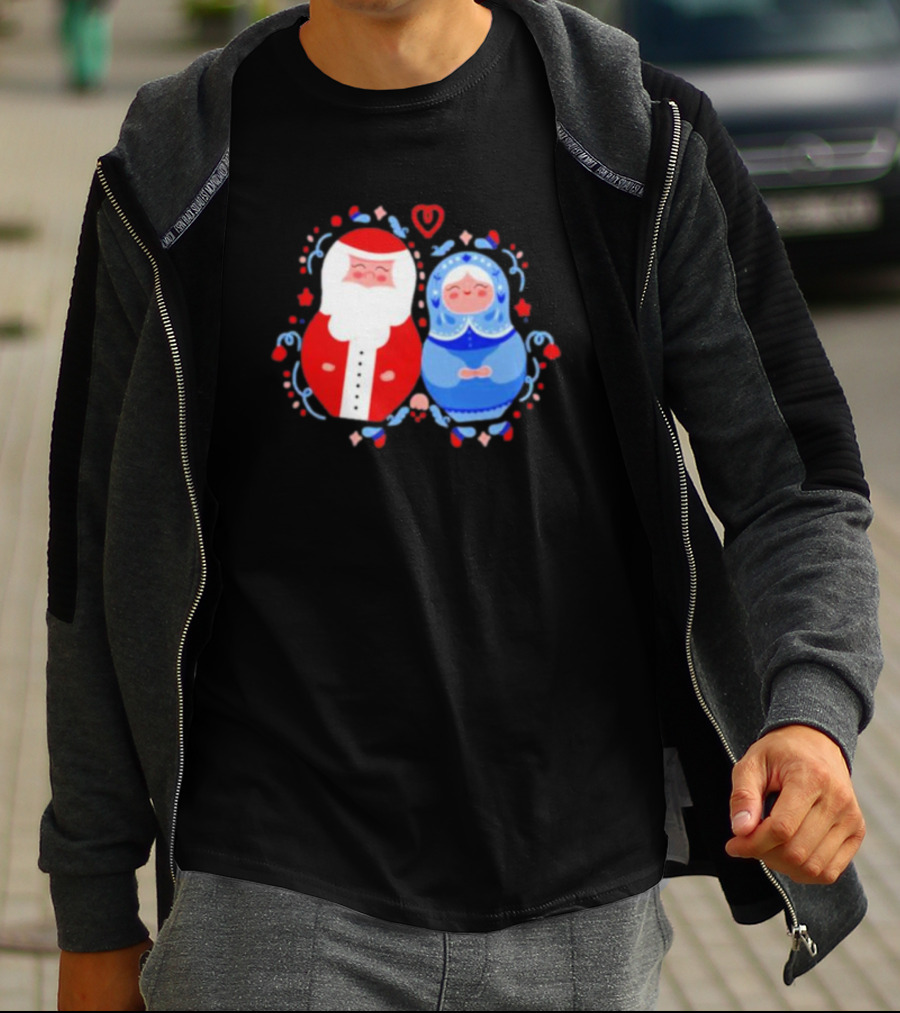 Christmas Mamushkas Santa Claus And Snow Maiden Nesting Dolls T-Shirt