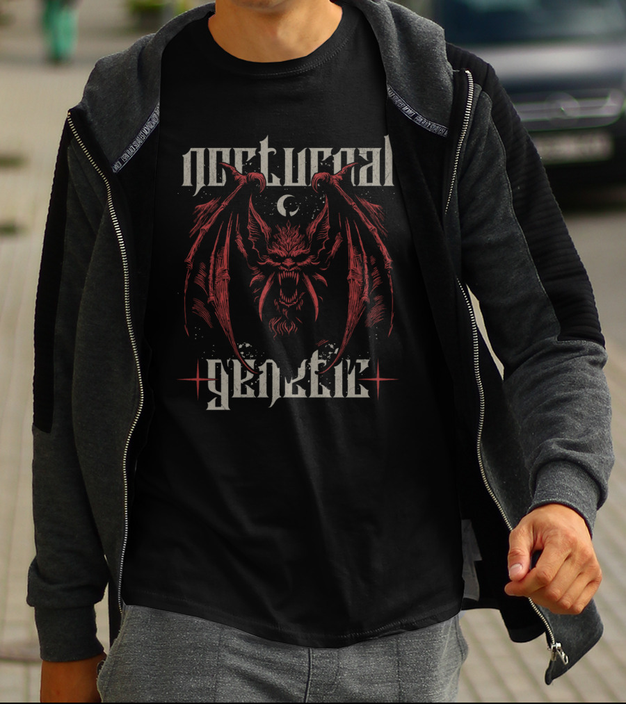Nocturnal Genetic Vampire Bat And Crescent Moon Emblem T-Shirt