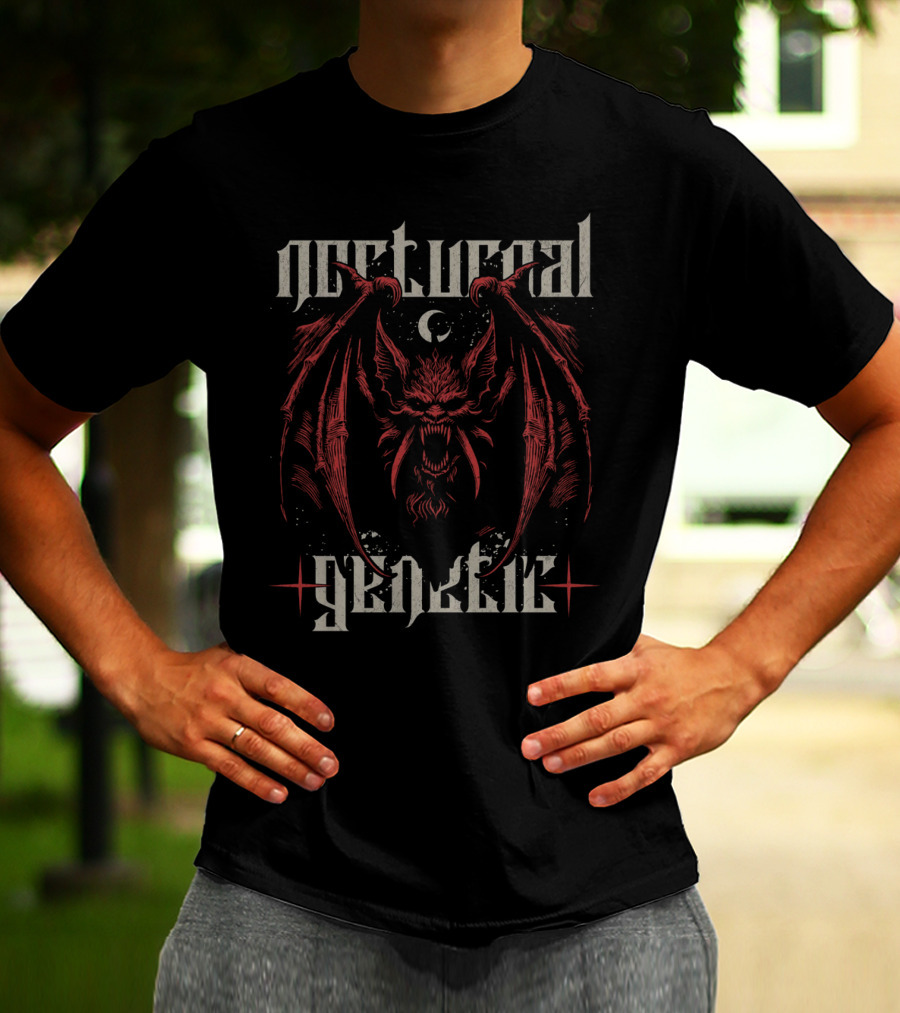 Nocturnal Genetic Vampire Bat And Crescent Moon Emblem T-Shirt