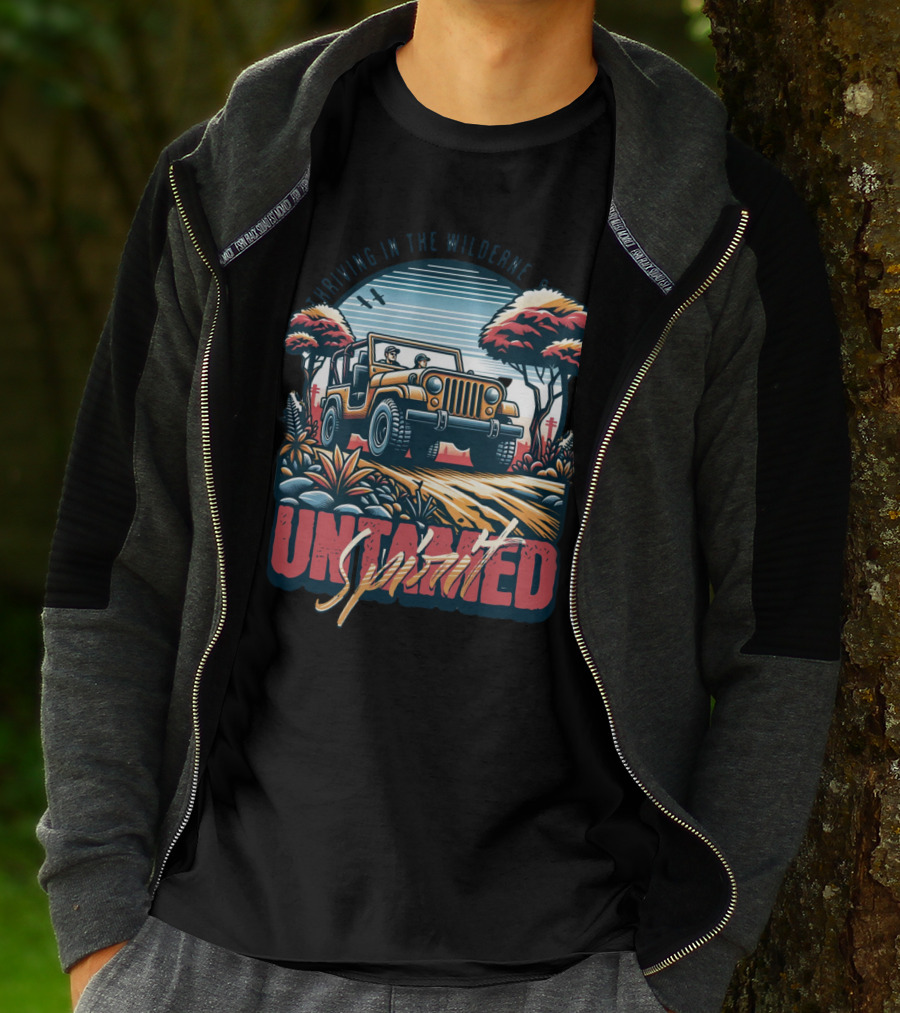 Riding In The Wilderness Untamed Spirit Adventure Jeep T-Shirt