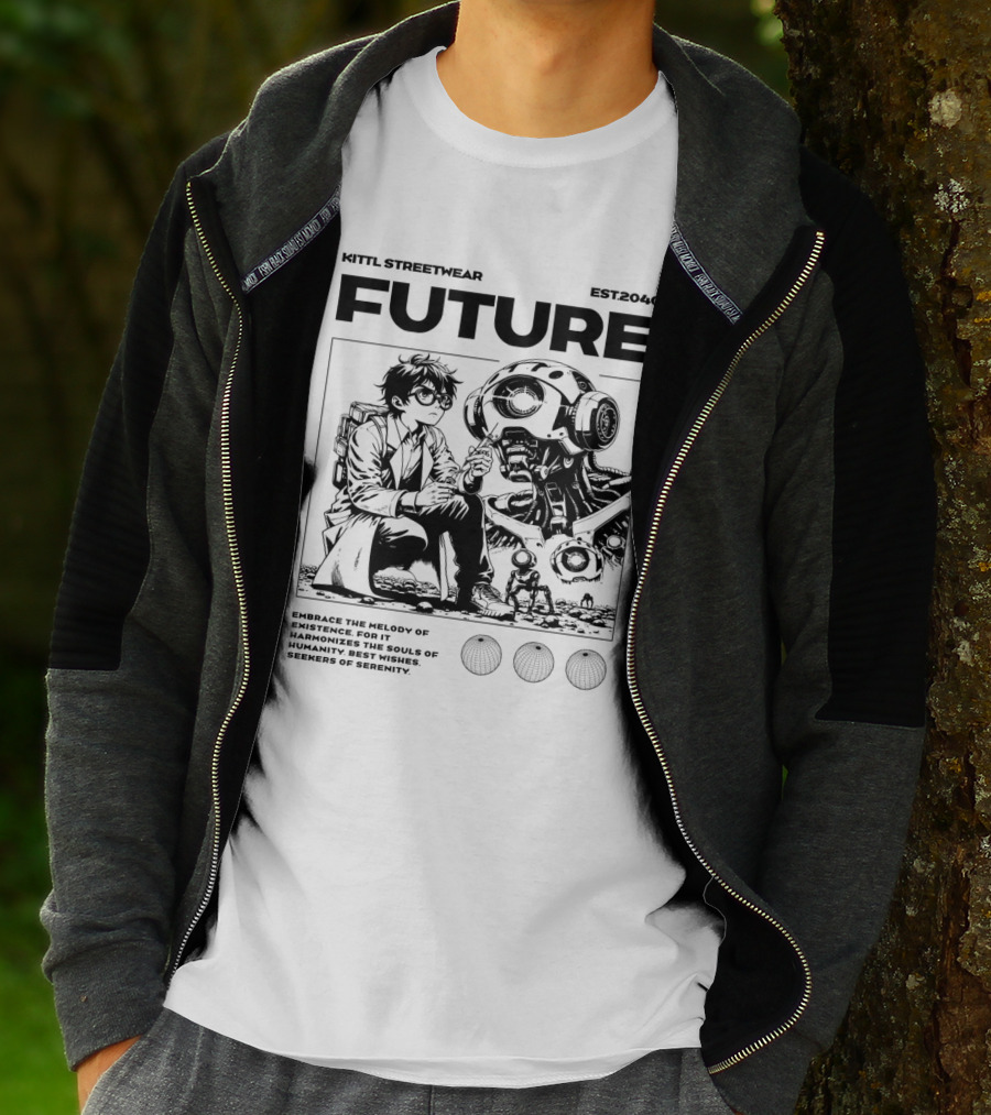 Kittl Streetwear Future EST2040 Melody Of Existence Humanity Serenity T-Shirt