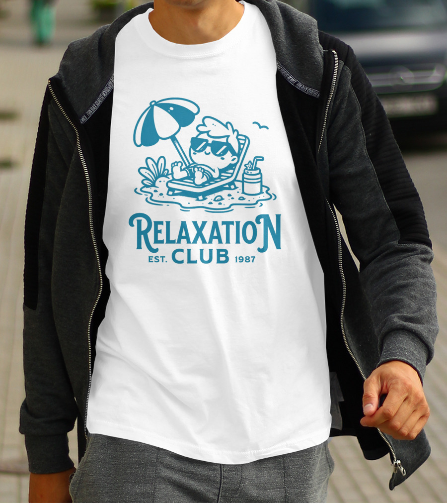 Relaxation Club Est. 1987 Sunglasses Lounge Chair Umbrella Drink T-Shirt