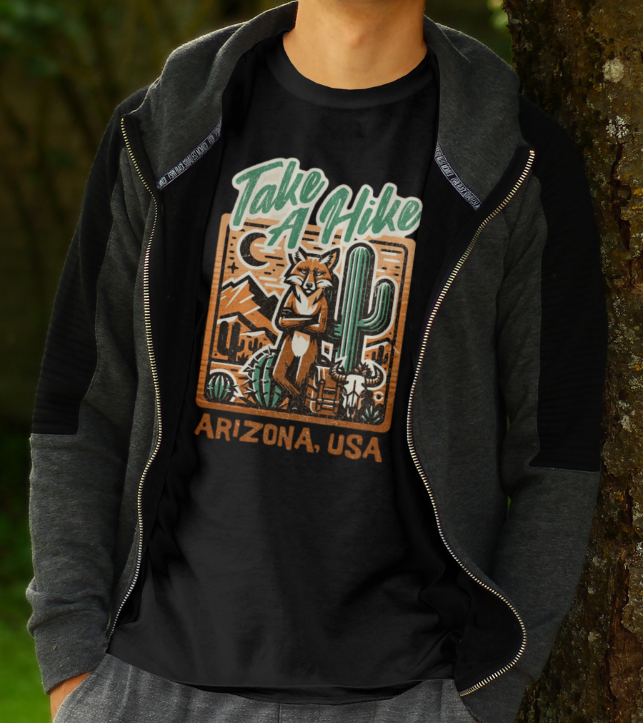 Take A Hike Arizona USA Desert Fox And Cactus Scene T-Shirt