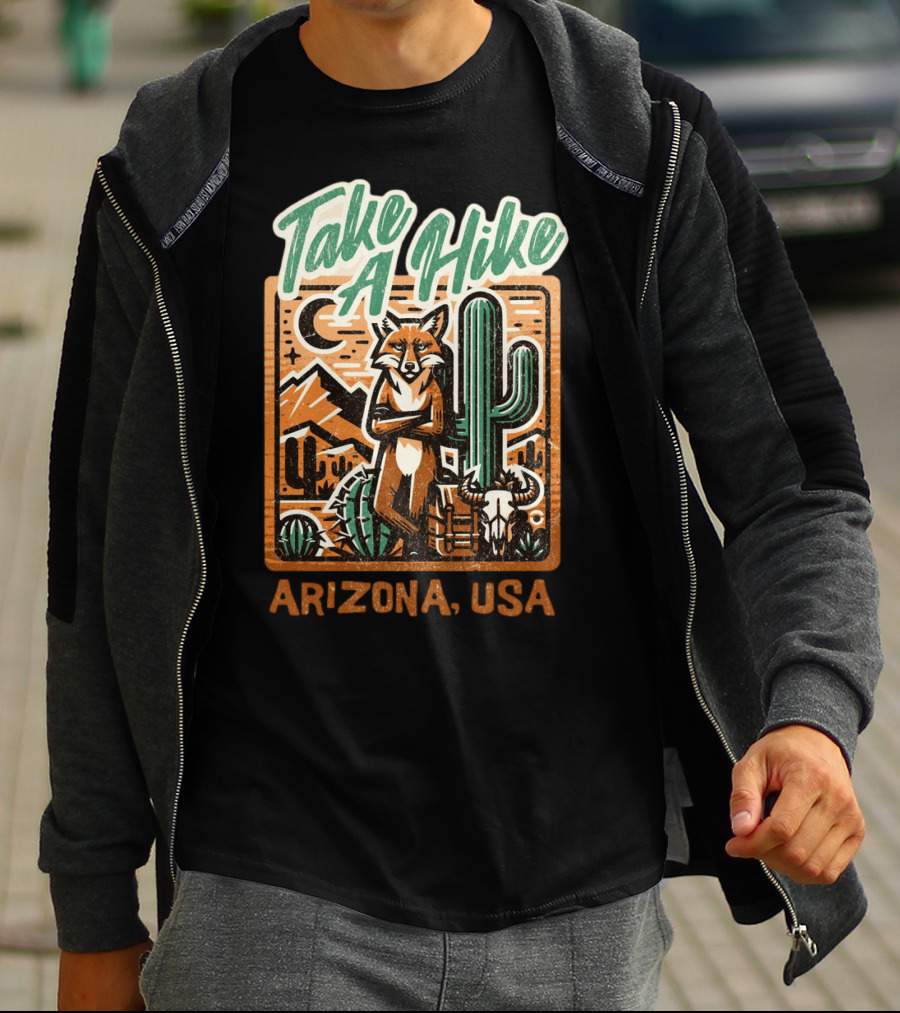 Take A Hike Arizona USA Desert Fox And Cactus Scene T-Shirt