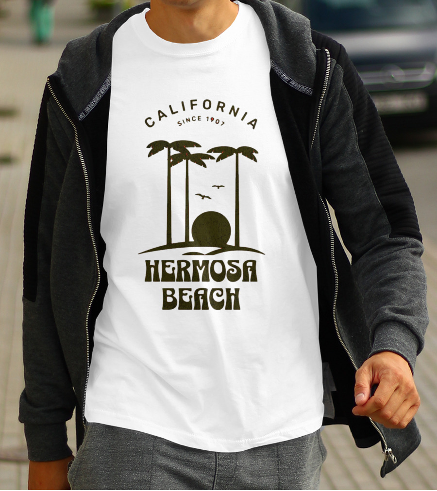 Hermosa Beach California Since 1907 Palm Trees Sunset T-Shirt