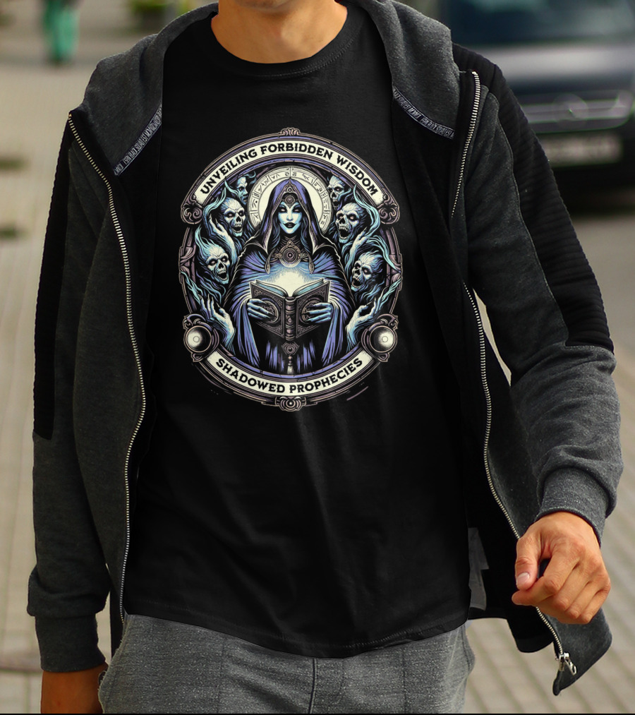Unveiling Forbidden Wisdom Shadowed Prophecies T-Shirt