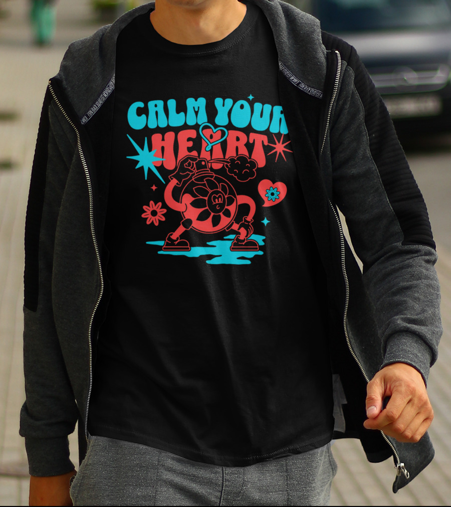 CALM YOUR HEART Retro Floral Cartoon Explosion T-Shirt