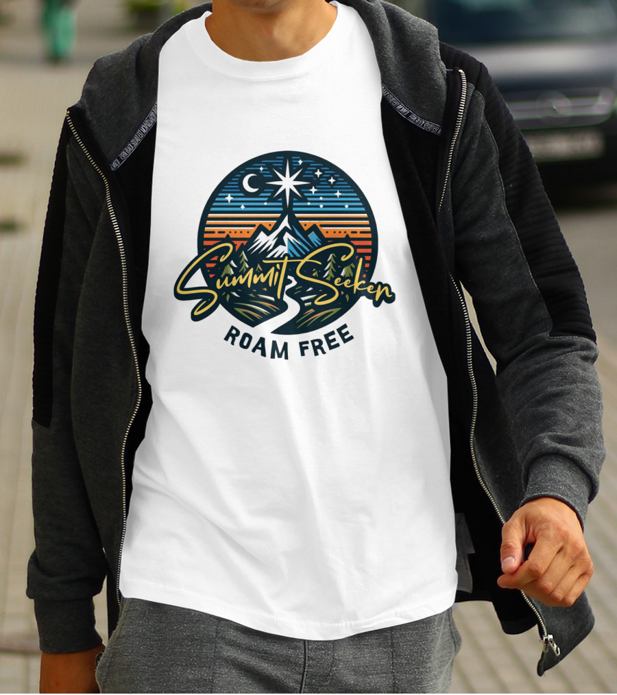 Summit Seeker Roam Free Mountain Adventure Night Sky T-Shirt