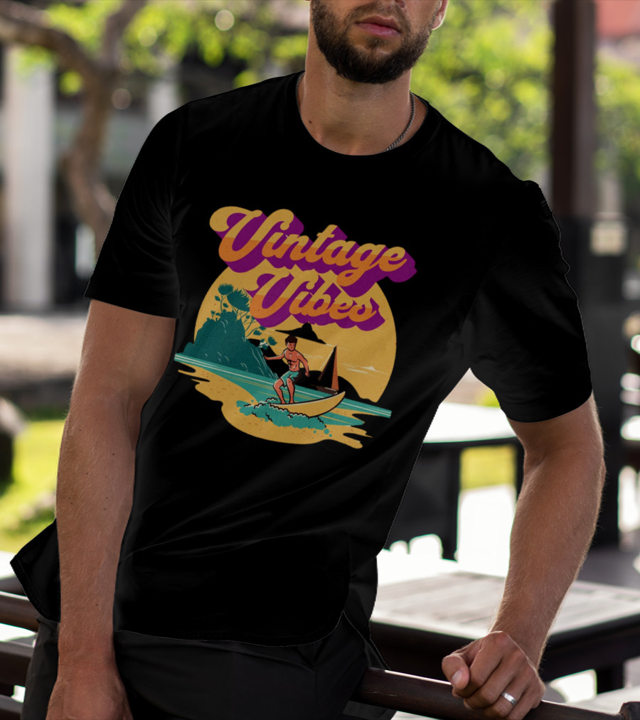 Vintage Vibes Retro Surfing Adventure Sunset Scene T-Shirt