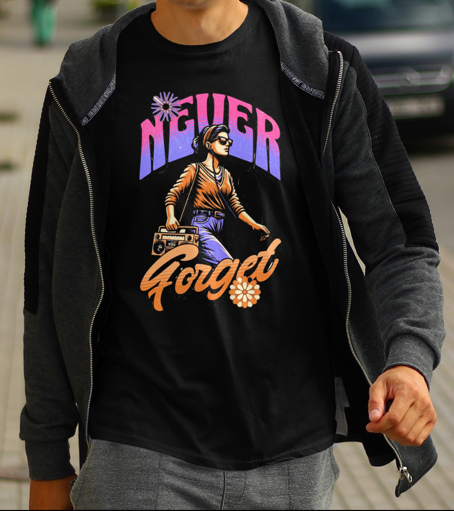 NEVER FORGET GROOVE GIRL 90s Vibes Retro Cassette Player T-Shirt