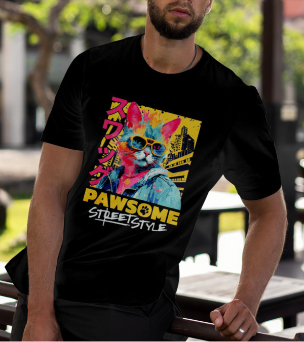 Pawsome Streetstyle Cat With Jacket And Sunglasses Urban Cityscape T-Shirt