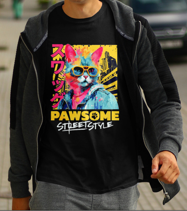 Pawsome Streetstyle Cat With Jacket And Sunglasses Urban Cityscape T-Shirt
