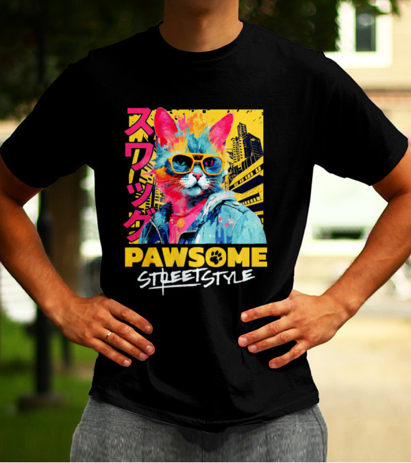Pawsome Streetstyle Cat With Jacket And Sunglasses Urban Cityscape T-Shirt