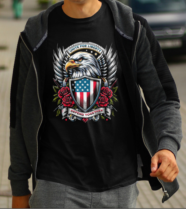 Unite For Liberty Eagle Shield Roses Defend Together T-Shirt