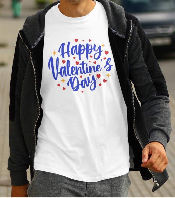 Happy Valentine's Day With Bright Hearts And Stars T-Shirt