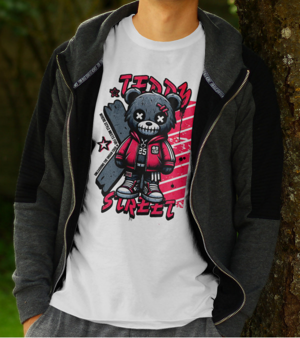 Teddy Street 85 Haunted Teddy Bea With Grunge Style Elements T-Shirt