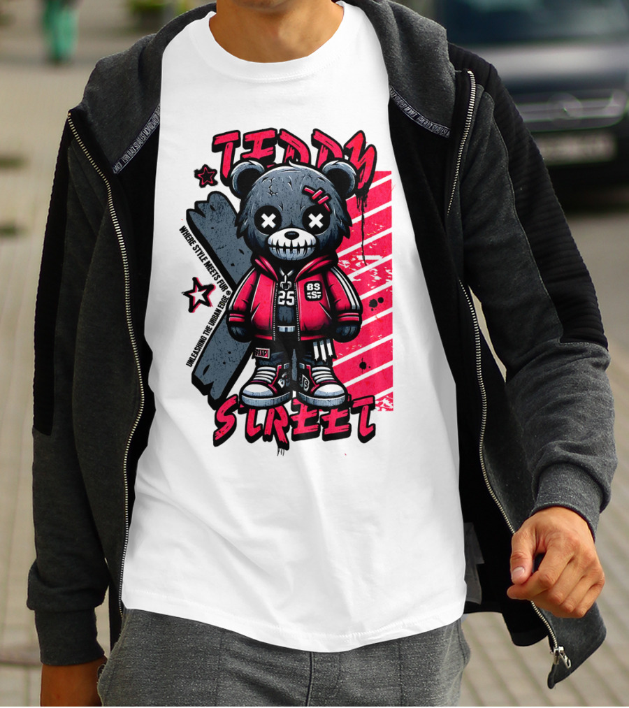 Teddy Street 85 Haunted Teddy Bea With Grunge Style Elements T-Shirt