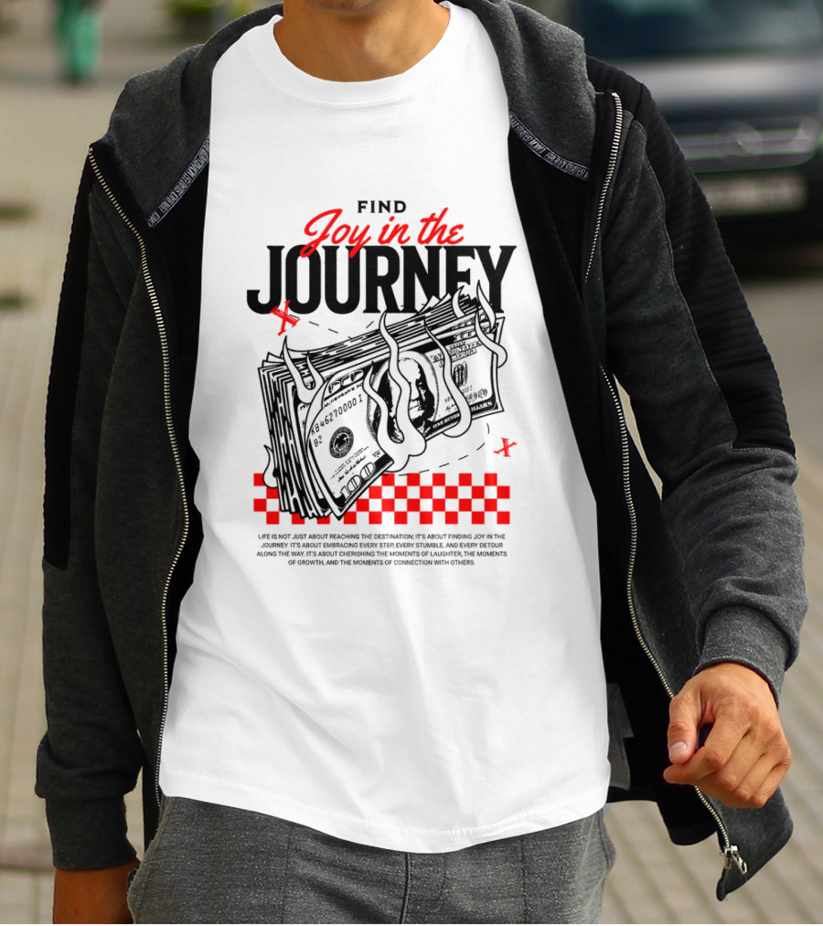 Find Joy In The Journey Dollar Bills Red Checker Elements T-Shirt