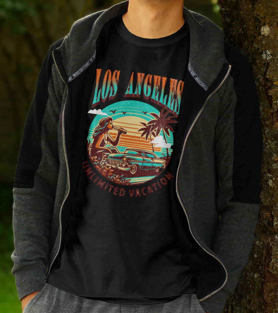 Los Angeles Unlimited Vacation Classic Car Palm Trees Sunset Vibes T-Shirt
