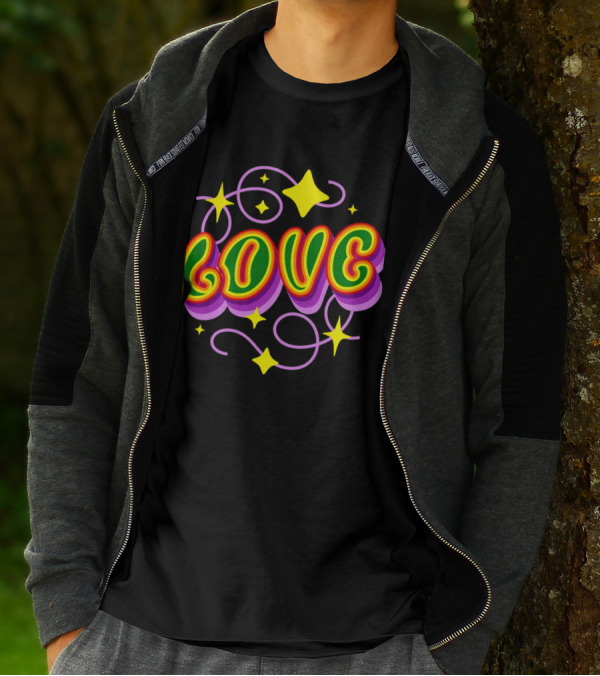 LOVE Stars And Swirls 70's T-Shirt