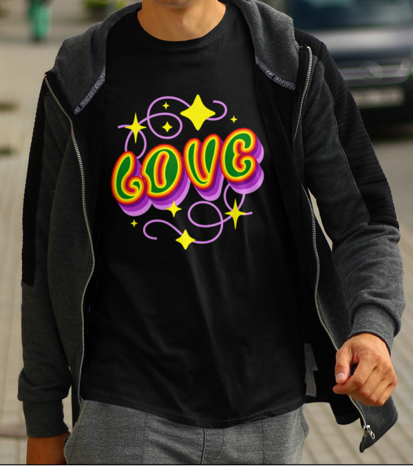 LOVE Stars And Swirls 70's T-Shirt