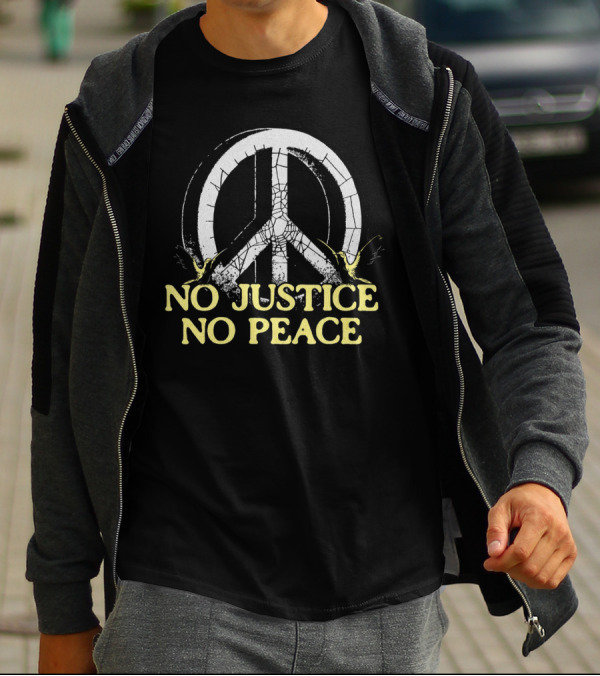 No Justice No Peace Broken Peace Symbol With Cranes T-Shirt
