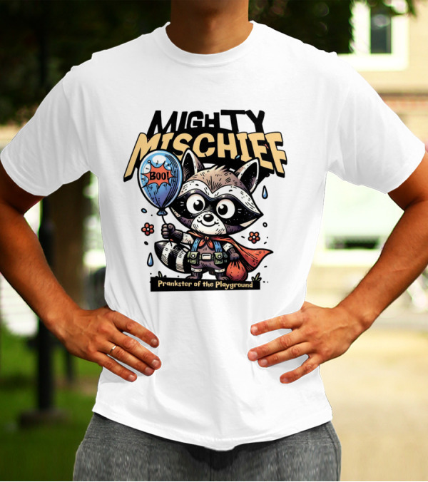 Mighty Mischief Raccoon With Boo Balloon Prankster Of The Playground T-Shirt