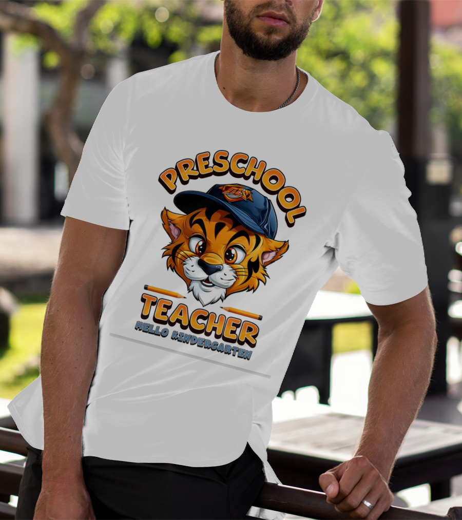 Preschool Teacher Tiger Mascot Hello Kindergarten Back To School T-Shirt