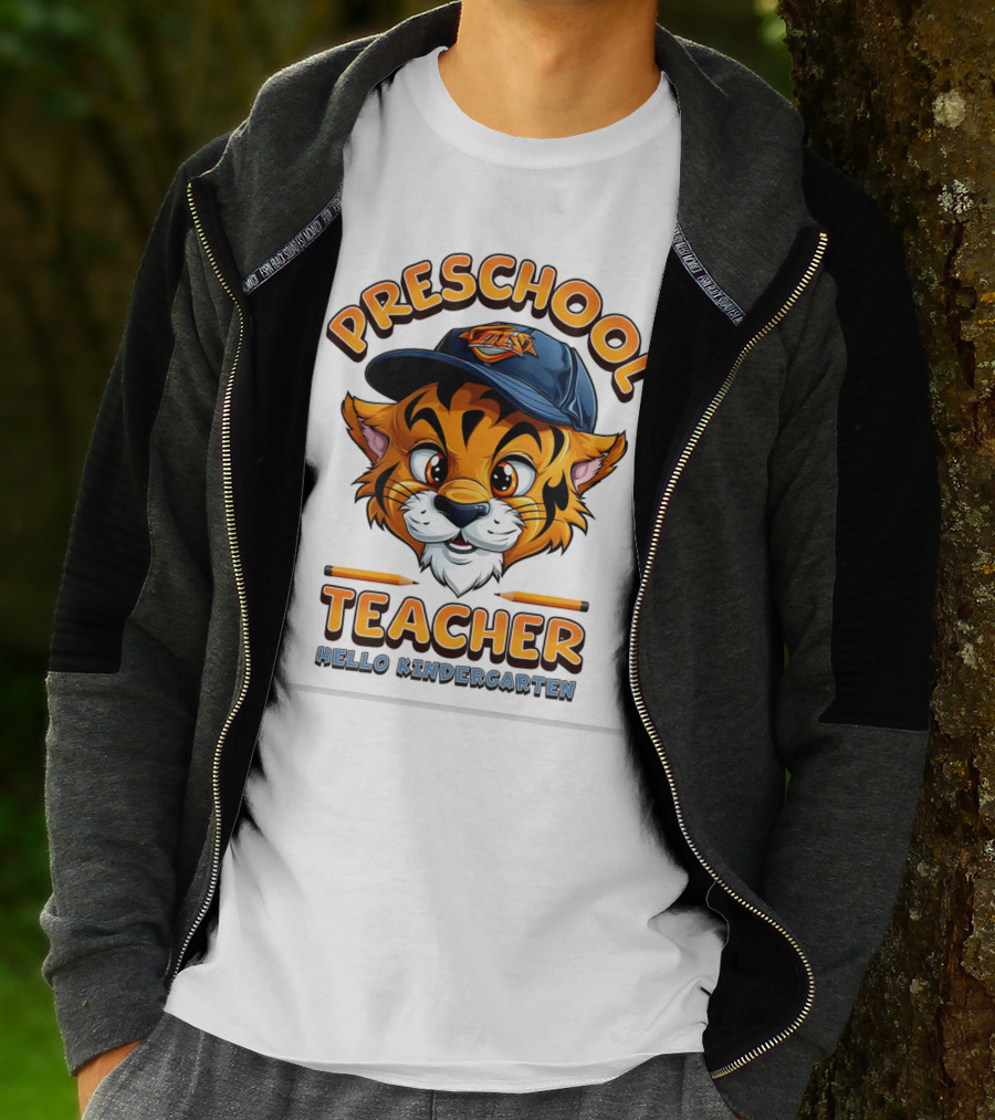 Preschool Teacher Tiger Mascot Hello Kindergarten Back To School T-Shirt