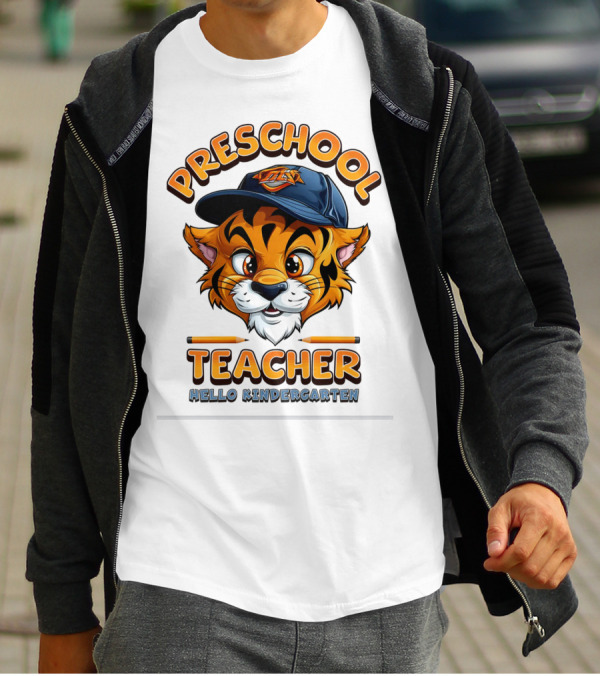 Preschool Teacher Tiger Mascot Hello Kindergarten Back To School T-Shirt