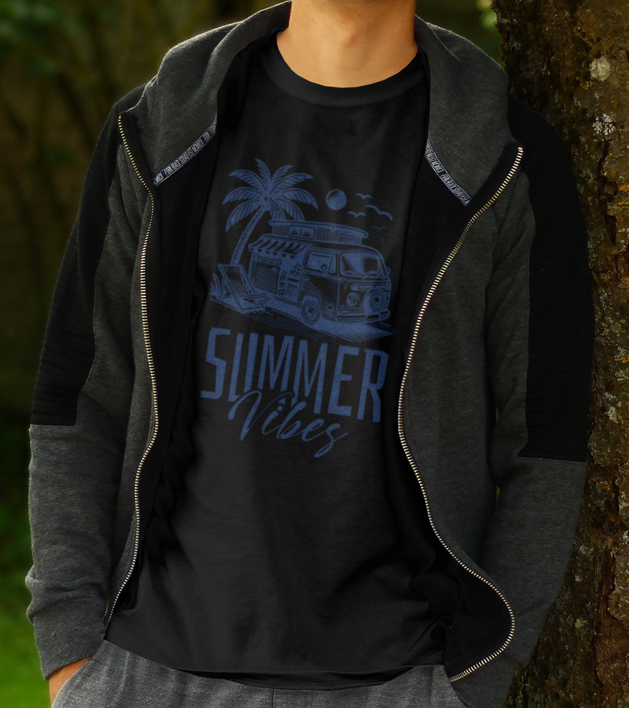 SUMMER VIBES PALM TREE VAN BEACH MOON T-Shirt