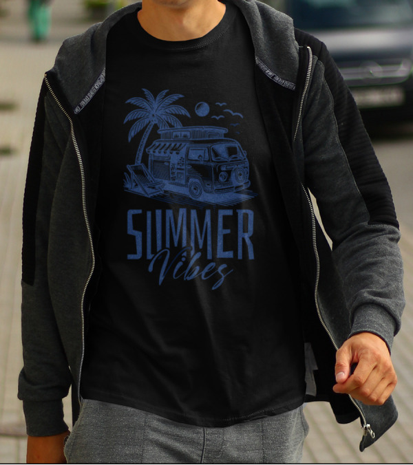 SUMMER VIBES PALM TREE VAN BEACH MOON T-Shirt