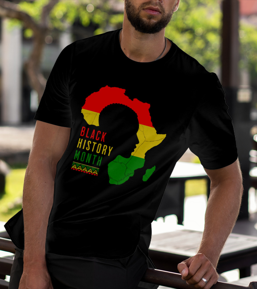 Black History Month Africa Map Silhouette With Red Yellow Green Colors T-Shirt