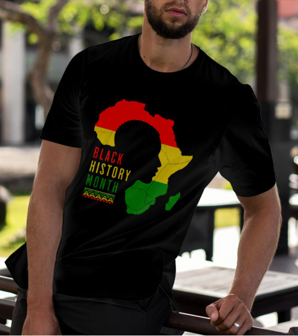 Black History Month Africa Map Silhouette With Red Yellow Green Colors T-Shirt