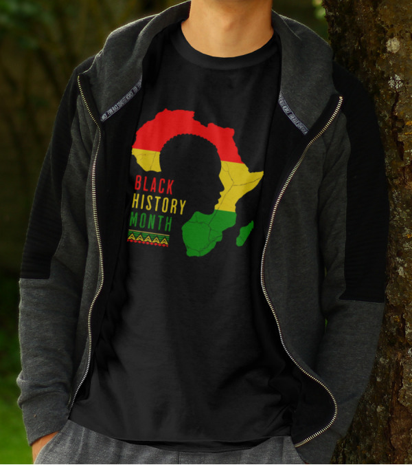 Black History Month Africa Map Silhouette With Red Yellow Green Colors T-Shirt