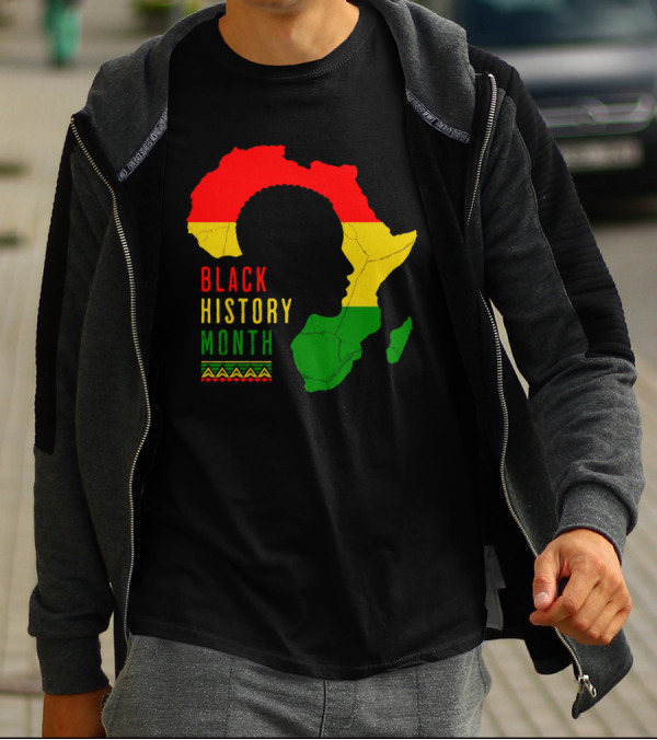 Black History Month Africa Map Silhouette With Red Yellow Green Colors T-Shirt