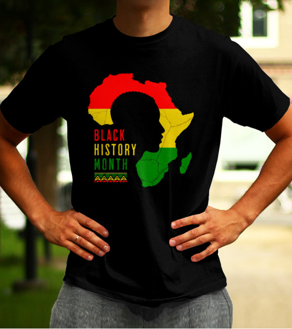 Black History Month Africa Map Silhouette With Red Yellow Green Colors T-Shirt