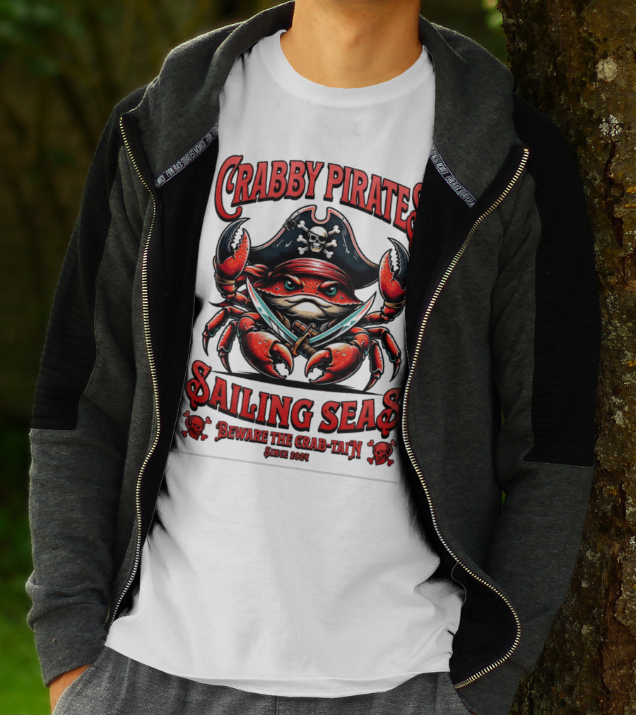 Crabby Pirates Sailing Seas Beware The Crab-tain Since T-Shirt