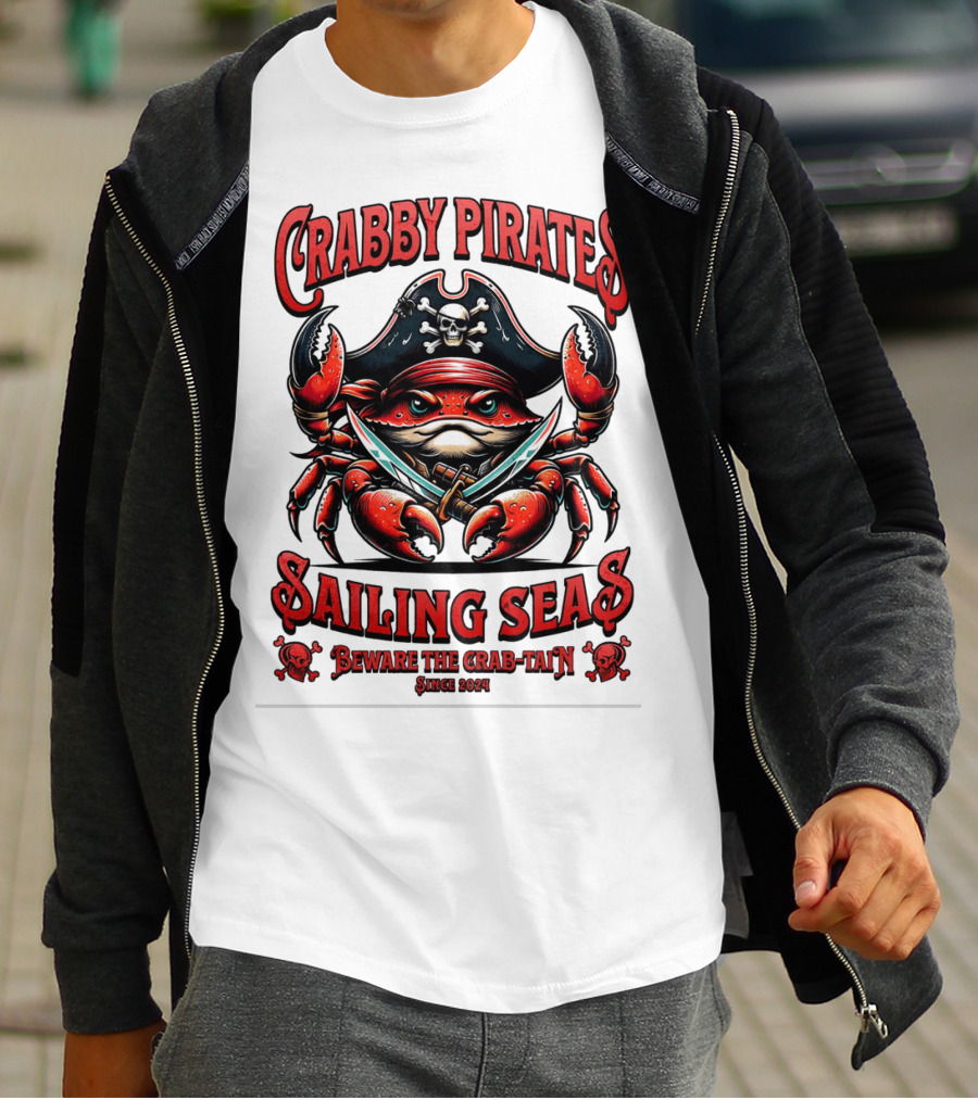 Crabby Pirates Sailing Seas Beware The Crab-tain Since T-Shirt
