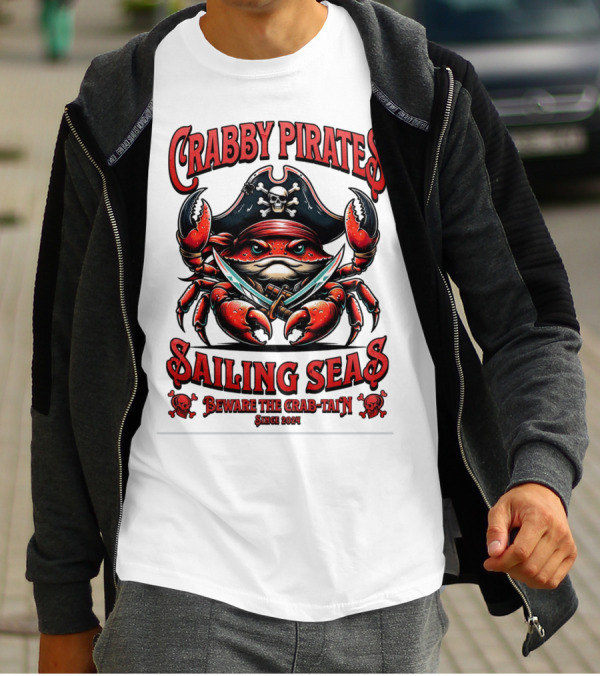 Crabby Pirates Sailing Seas Beware The Crab-tain Since T-Shirt