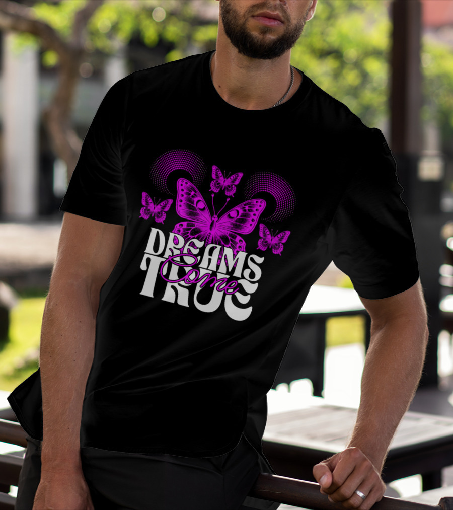 Dreams Come True Vibrant Pink Butterflies Psychedelic T-Shirt