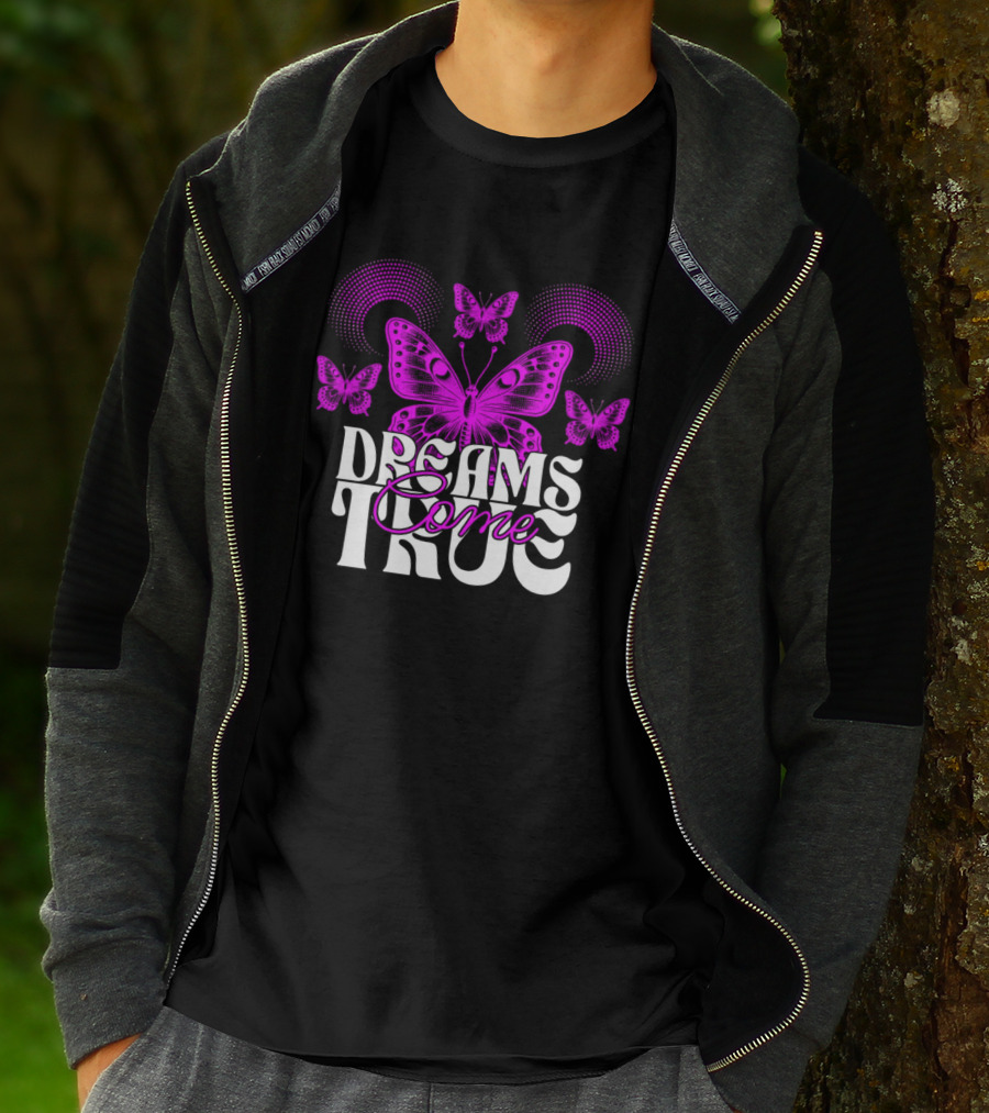Dreams Come True Vibrant Pink Butterflies Psychedelic T-Shirt