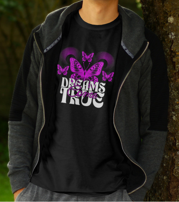 Dreams Come True Vibrant Pink Butterflies Psychedelic T-Shirt