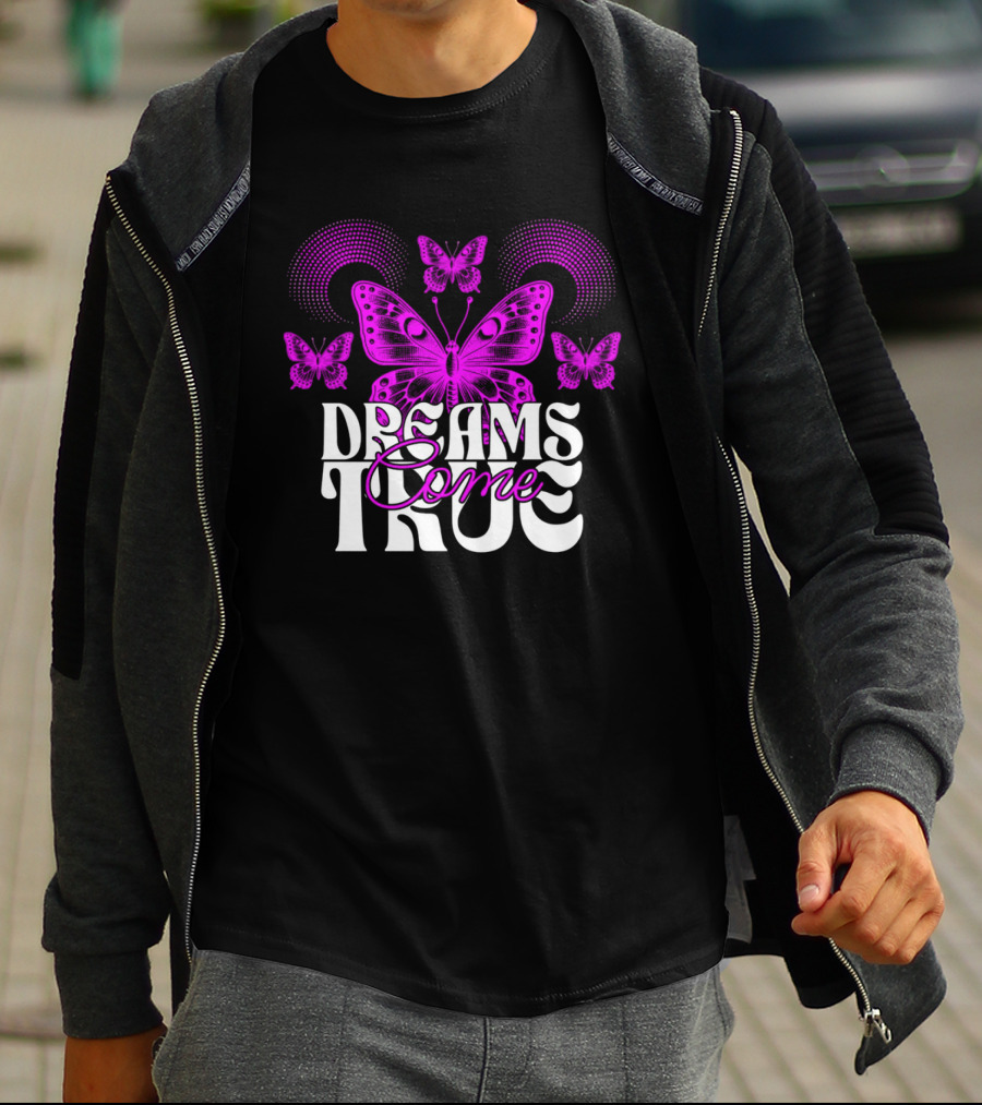 Dreams Come True Vibrant Pink Butterflies Psychedelic T-Shirt