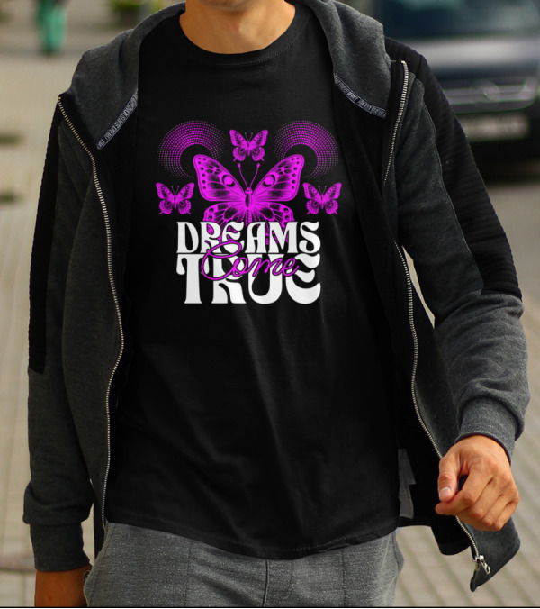 Dreams Come True Vibrant Pink Butterflies Psychedelic T-Shirt