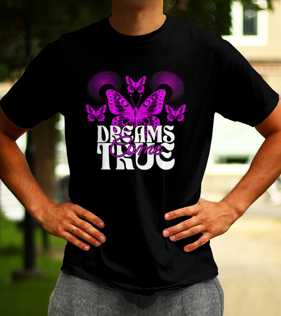 Dreams Come True Vibrant Pink Butterflies Psychedelic T-Shirt